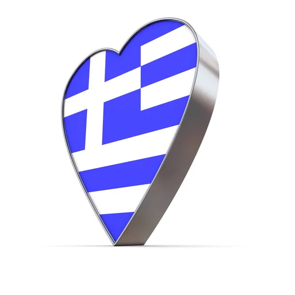 Λαμπερή Μεταλλική Καρδιά Σημαία Της Ελλάδας — Φωτογραφία Αρχείου