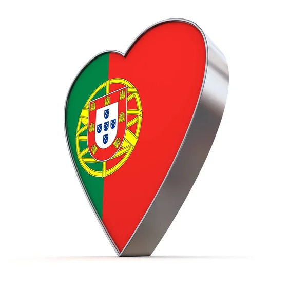 Solid Shiny Metallic Heart Flag Portugal – stockfoto