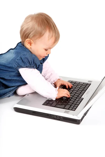 Close Young Boy Modern Laptop — Photo