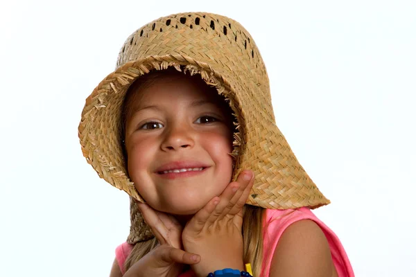 Mujer Con Sombrero Paja Sonriente — Foto de Stock