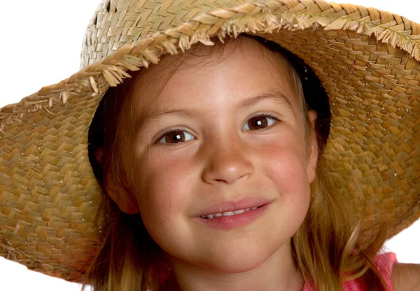 Mujer Con Sombrero Paja Sonriente — Foto de Stock