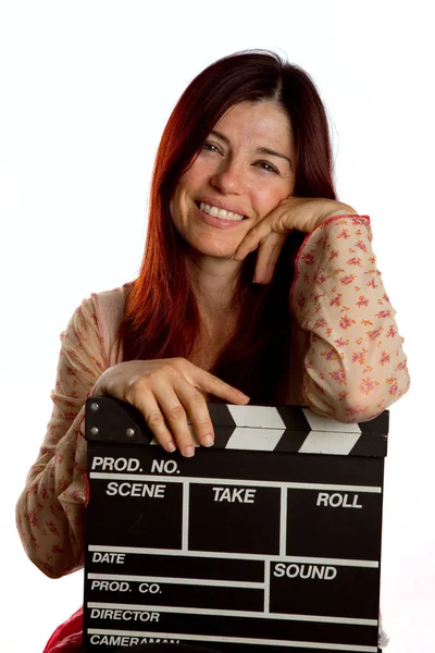 Woman Resting Clapperboard — Stock Photo, Image