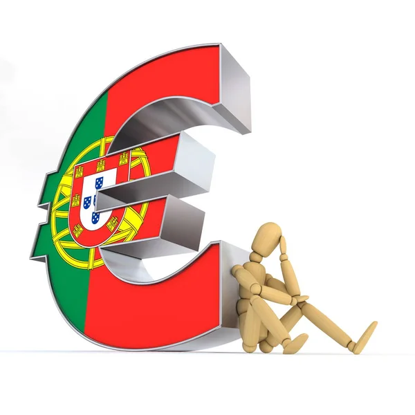 Lalka Siedzi Portugalskim Euro Sign — Zdjęcie stockowe