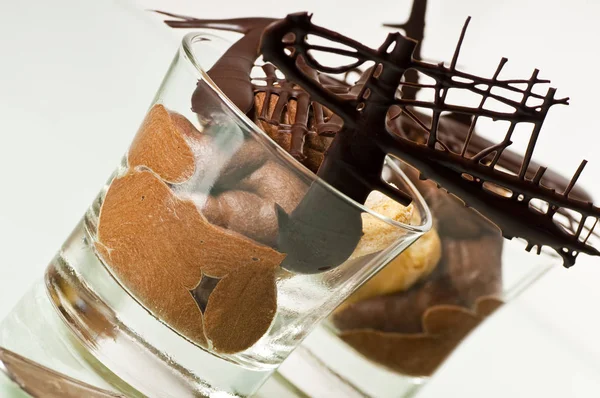 Chocolate Mousse Glass White Background — Stock Photo, Image