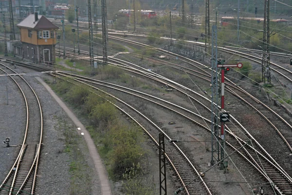 Üres Vasúti Sínek Földön — Stock Fotó