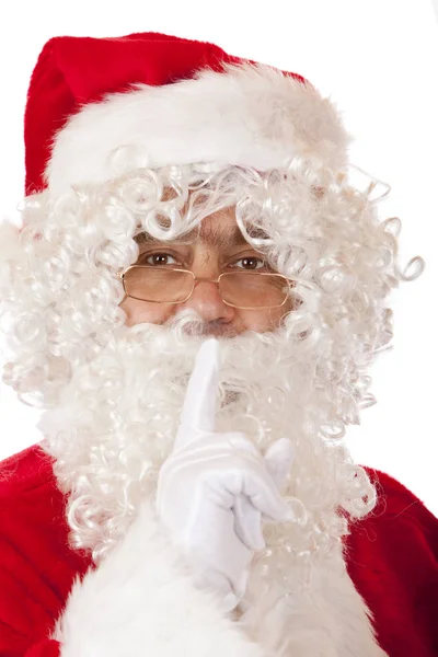 Санта Клаус Тримає Пальці Губах Символізує Спокій — стокове фото
