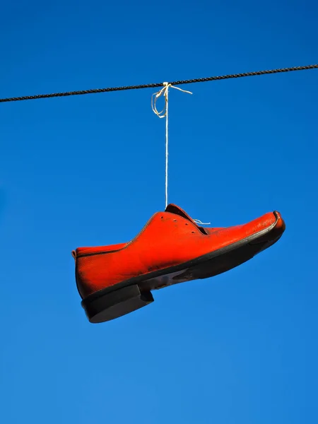 Red Shoe Hanging Clothesline — Stock Photo, Image