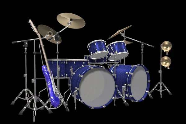 Jazz Scene Drum Kit Guitarra Trompeta —  Fotos de Stock