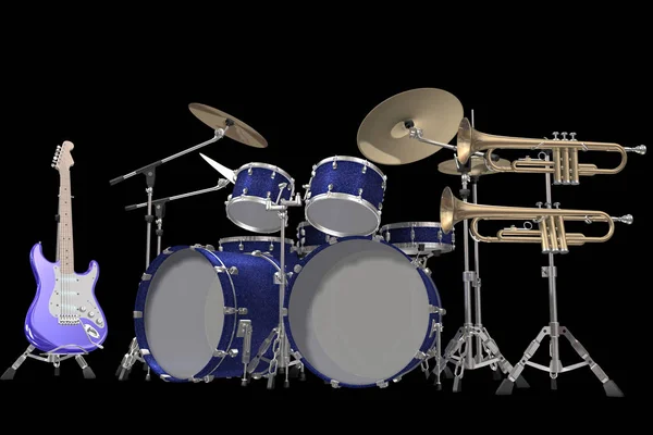 Jazz Scene Drum Kit Guitar Trumpet — Stock Photo, Image