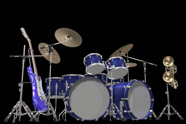 Jazz Scene Drum Kit Guitarra Trompeta —  Fotos de Stock