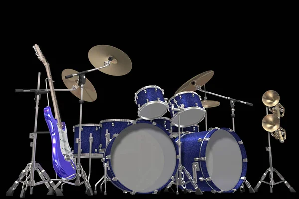 Jazz Scenă Drum Kit Chitară Trompetă — Fotografie, imagine de stoc