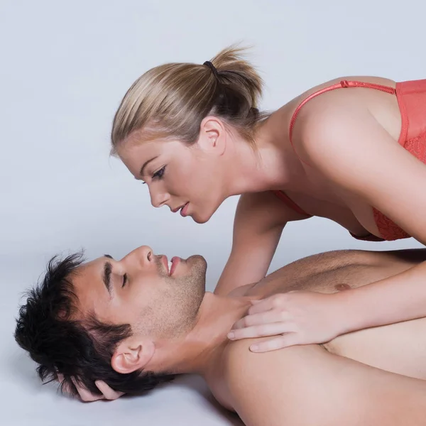 Couple Lying Woman Top — Stock Photo, Image