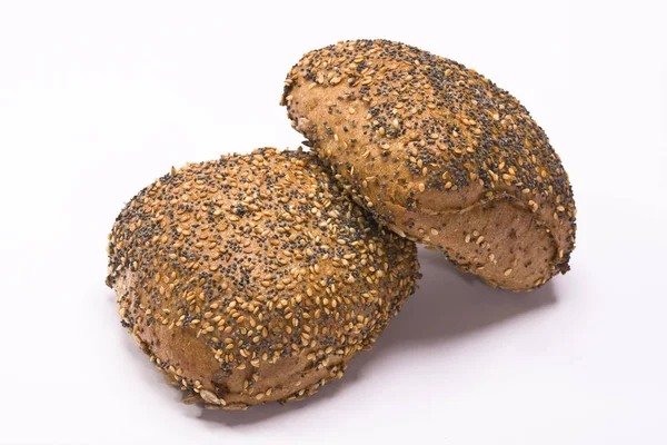 Three Buns Sesame Seeds White Background — Stock Photo, Image