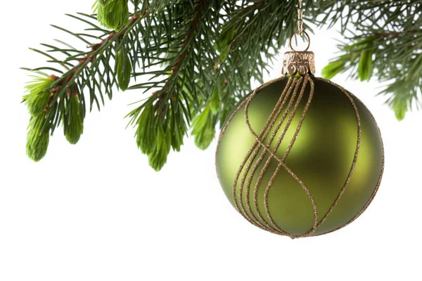 Bauble Natale Verde Con Ramo Abete — Foto Stock