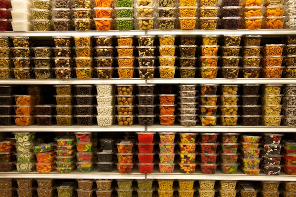 Colorful Shelves Different Kinds Food — Stock Photo, Image