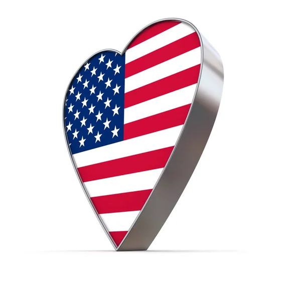 Solid Shiny Metal Heart Σημαία Ηνωμένων Πολιτειών Της Αμερικής — Φωτογραφία Αρχείου