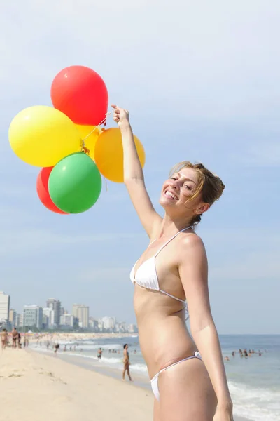 Woman Balloons Beach Royalty Free Stock Images