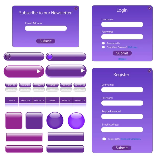Modelo Web Roxo Com Formulários Barras Botões — Fotografia de Stock