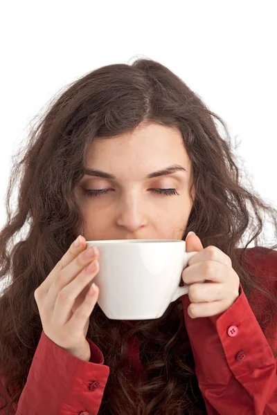 Menina Com Uma Xícara Café — Fotografia de Stock