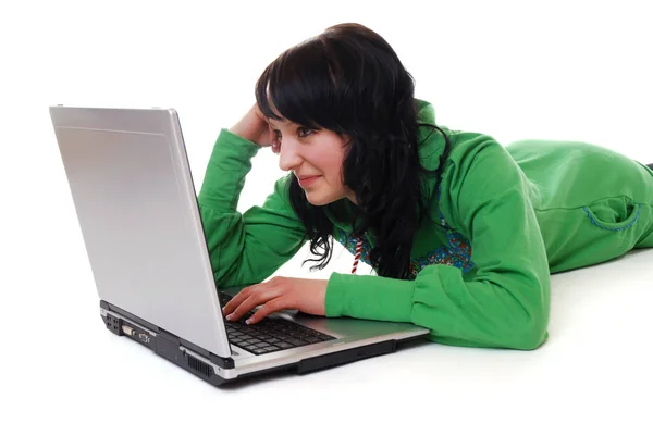 Junge Frau Mit Laptop — Stockfoto