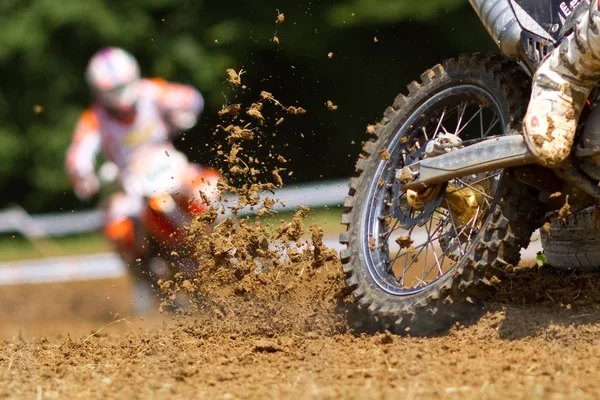 Motocross Motoros Akció Közben Földúton — Stock Fotó
