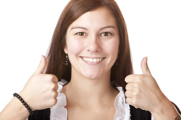 Woman Dirndl Shows Both Thumbs — Fotografia de Stock