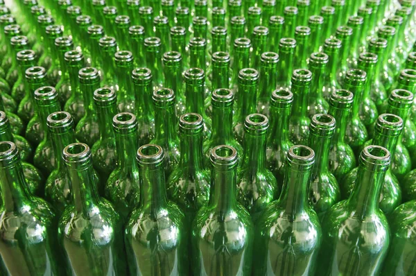 緑のワインボトルの列 — ストック写真