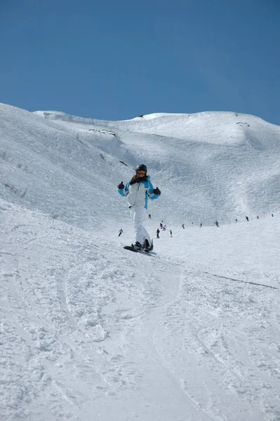 Snowboarder Snow Covered Mountains — Stock Photo, Image