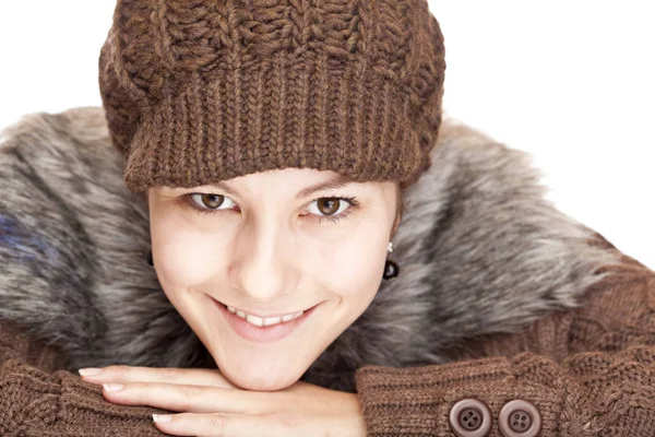 Beautiful Young Woman Wool Hat Laughing Happily — Stock Photo, Image