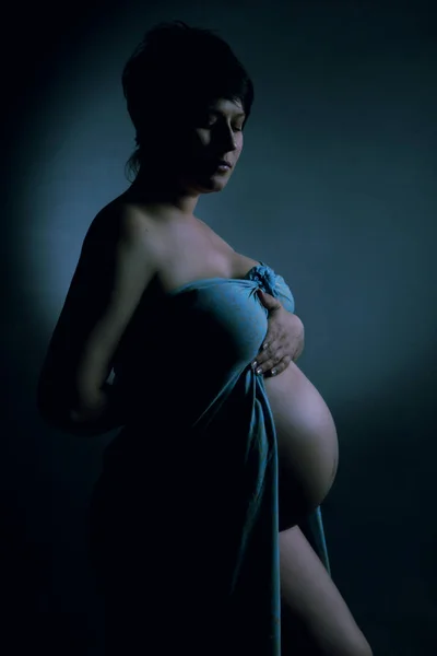 Gizemli Bir Işıkta Hamile Bir Kadın — Stok fotoğraf