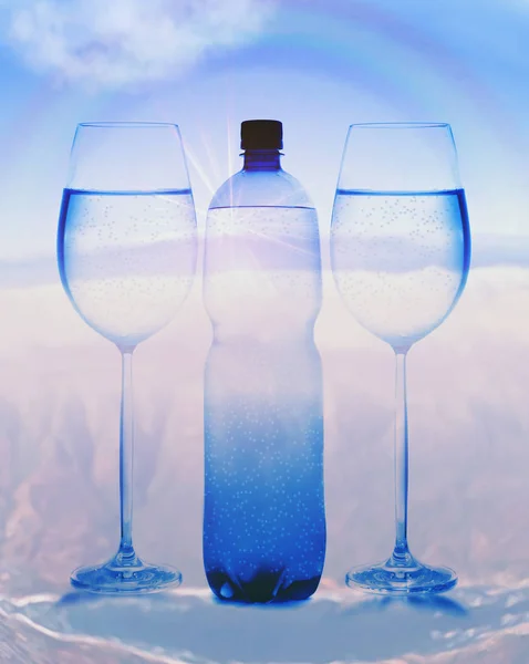 Twee Glazen Champagne Blauwe Lucht — Stockfoto