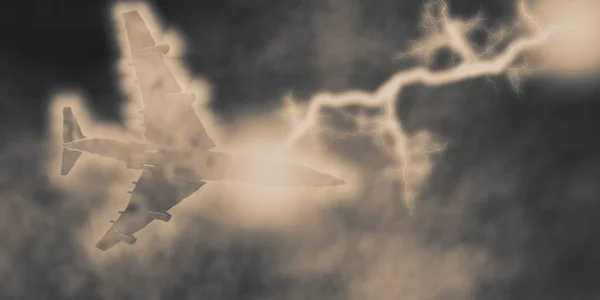 Weergave Van Een Gevechtsvliegtuig Tegen Een Bewolkte Lucht — Stockfoto