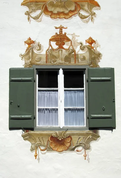 Ablak Dekoráció Oberammergau Bajorország — Stock Fotó