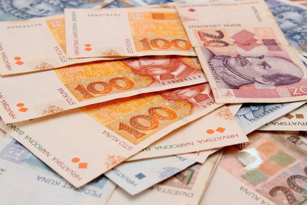 Billetes Kuna Croatas Repartidos — Foto de Stock