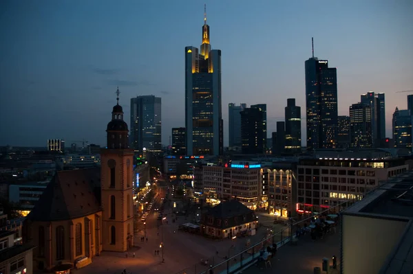 Frankfurt Panorama Při Západu Slunce — Stock fotografie