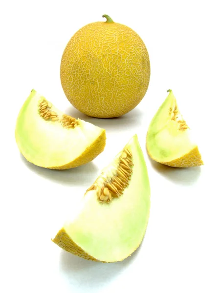 Świeże Dojrzałe Melony Wyizolowane Białym Tle — Zdjęcie stockowe