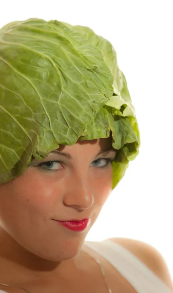Jonge Vrouw Met Een Groene Salade — Stockfoto