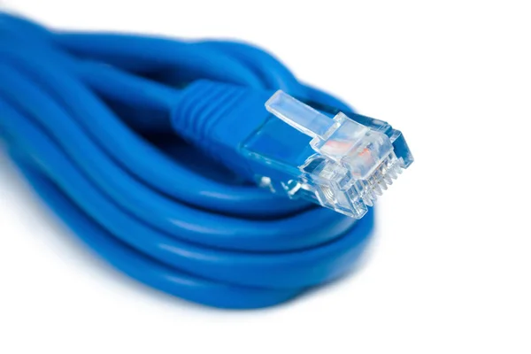 在白色上隔离的蓝色网络电缆 — 图库照片