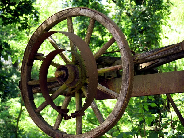 花园里的旧木轮 — 图库照片