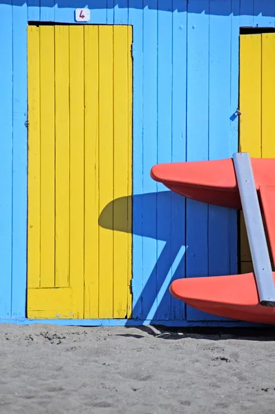 Colorful Striped Wooden Door Yellow Blue Stripes — Stock Photo, Image