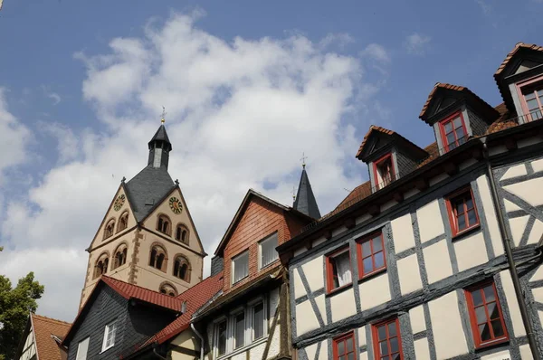 Zpola Roubené Domy Kostel Gelnhausen Marie — Stock fotografie