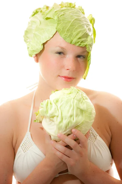 Young Woman Cabbage — Stock Photo, Image