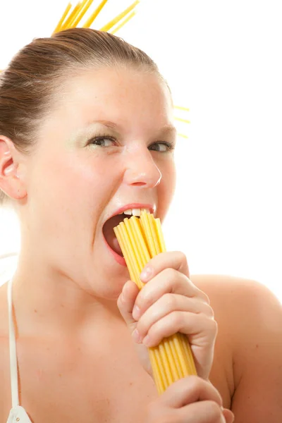 Vrouw Met Pasta Voedselconcept — Stockfoto