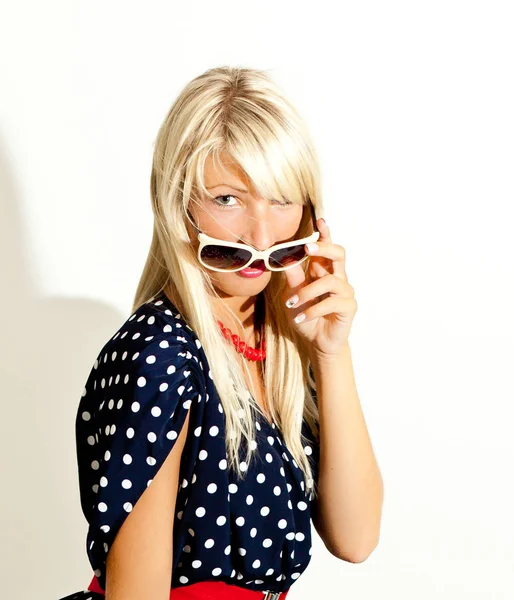 Portrait Beautiful Blonde Woman Sunglasses — Stock Photo, Image