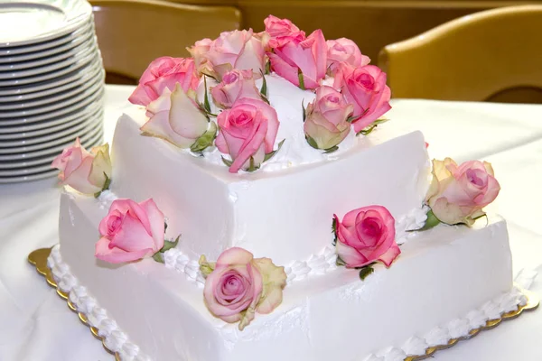 Gâteau Mariage Décoré Fleurs — Photo