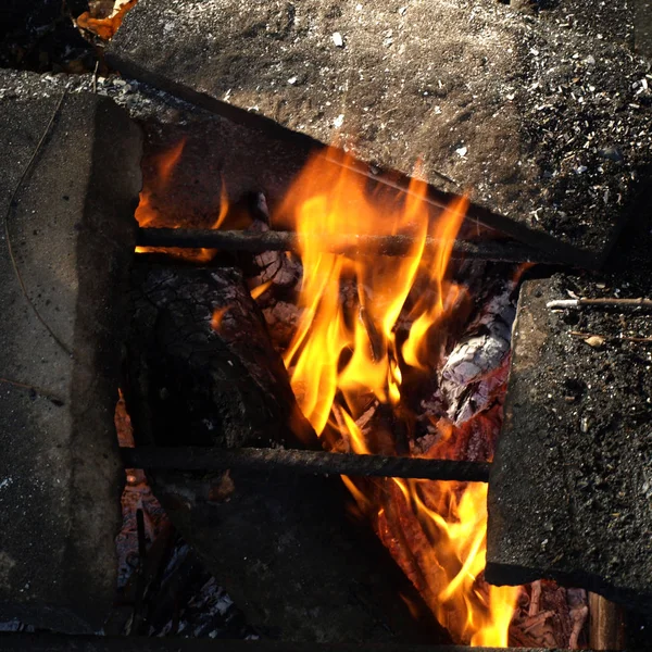 Spalanie Drewna Opałowego Gotowania Grillu Zbliżenie — Zdjęcie stockowe