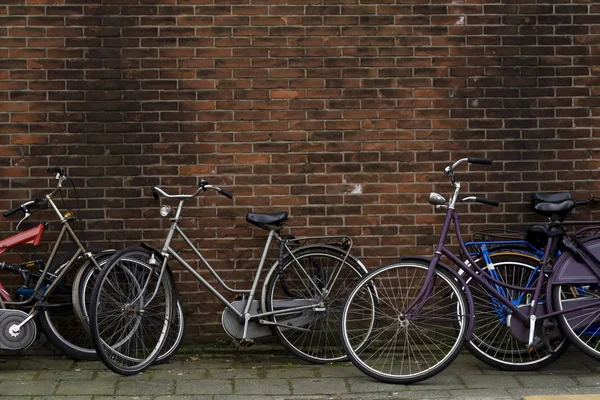 レンガの壁に自転車を置き — ストック写真