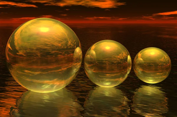 Três Bolas Ouro Luz Noite — Fotografia de Stock