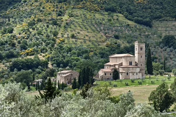 Abdij Van Sant Antimo Gelegen Toscane Ten Zuiden Van Siena — Stockfoto