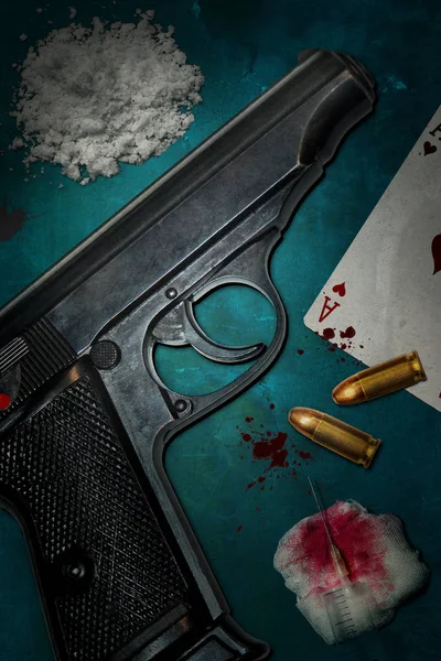 Pistolet Balles Sur Table — Photo